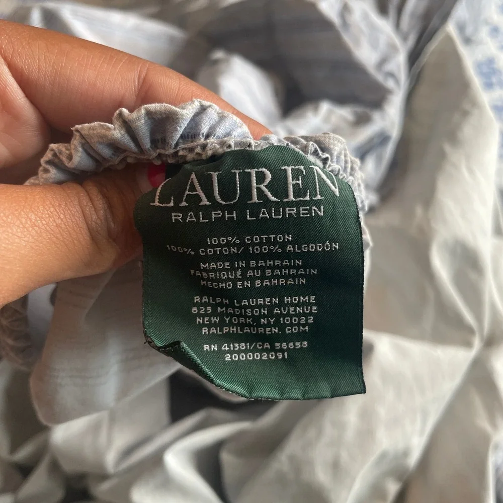 Vtg Lauren Ralph Lauren BlueGray Ticking Stripe 100%‎ Cotton Full Sheet Set READ